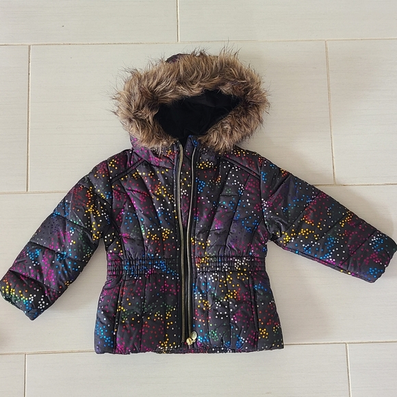 Girl's Winter Puffer Jacket Size 2T Multi-Color, S. Rothschild 1881, Faux Fur - Picture 1 of 4